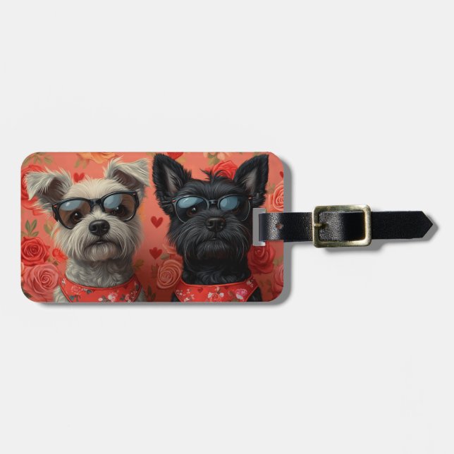 Skye Terrier mit Herz-Rose Valentinstag Gepäckanhänger (Vorderseite horizontal)