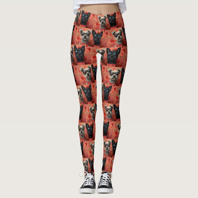 Skye Terrier mit Herz-Rose Valentinstag Leggings (Vorderseite)