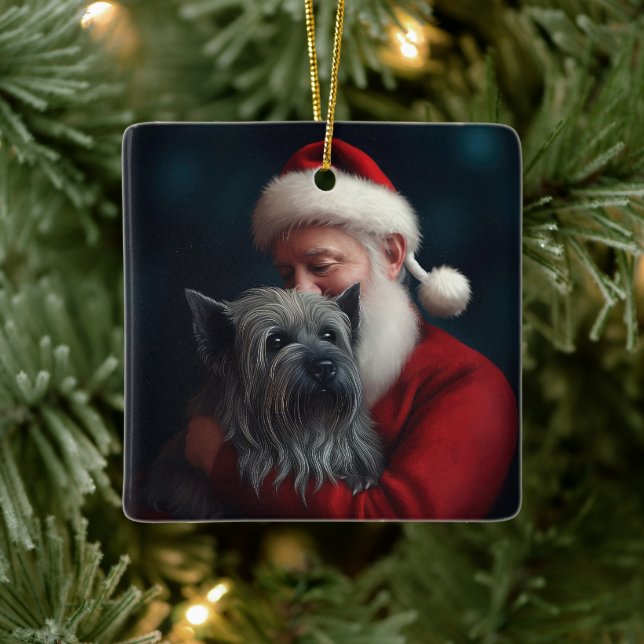 Skye Terrier mit Weihnachtsmann Weihnachten Keramikornament (Baum)