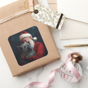 Skye Terrier mit Weihnachtsmann Weihnachten Quadratischer Aufkleber