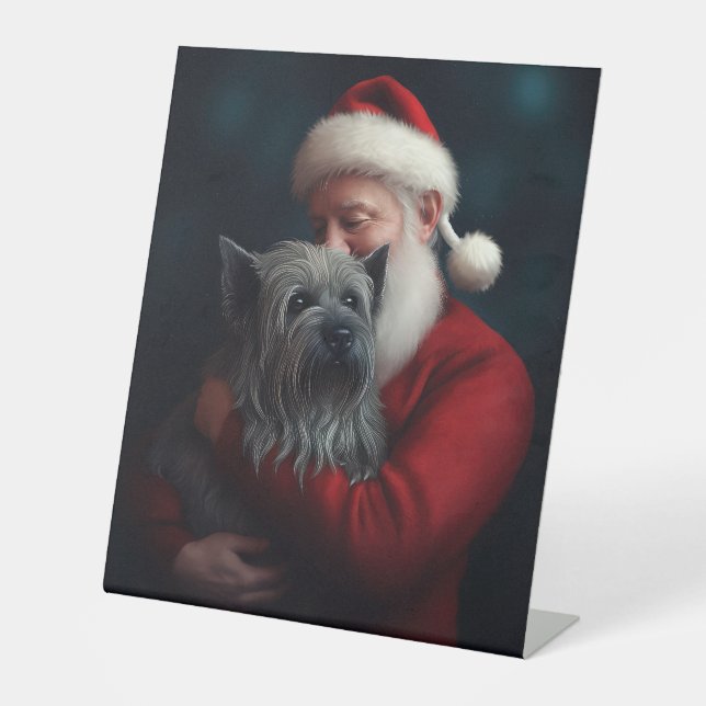Skye Terrier mit Weihnachtsmann Weihnachten Sockelschild (Vorderseite)