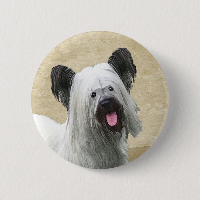 Skye Terrier Painting - Niedliche Original Dog Art Button (Vorderseite)