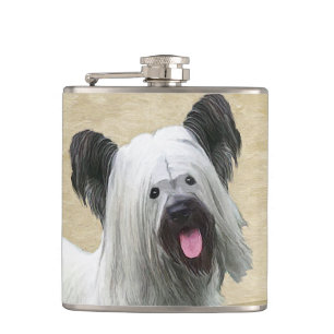 Skye Terrier Painting - Niedliche Original Dog Art Flachmann