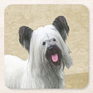 Skye Terrier Painting - Niedliche Original Dog Art Rechteckiger Pappuntersetzer