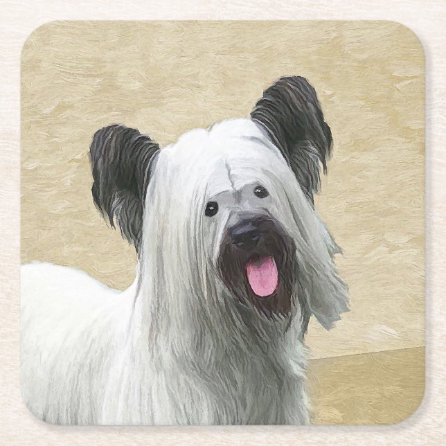 Skye Terrier Painting - Niedliche Original Dog Art Rechteckiger Pappuntersetzer (Vorderseite)