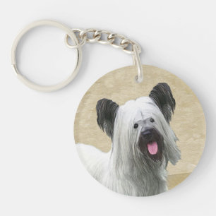 Skye Terrier Painting - Niedliche Original Dog Art Schlüsselanhänger