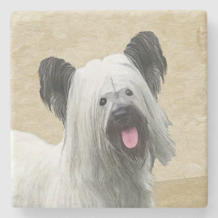 Skye Terrier Painting - Niedliche Original Dog Art Steinuntersetzer