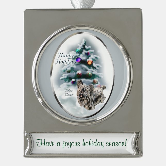 Skye Terrier Personalisiert Weihnachten Banner-Ornament Silber (Vorderseite)