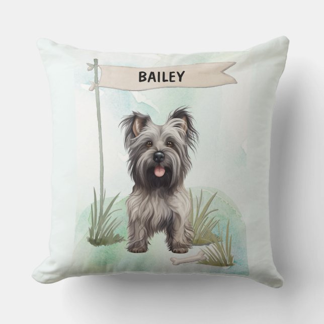 Skye Terrier Watercolor Personalized Dog Kissen (Vorderseite)