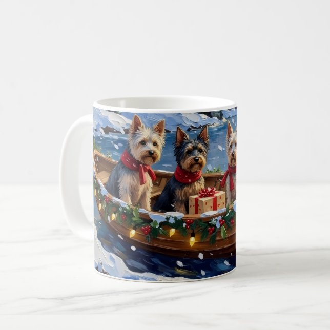 Skye Terrier Weihnachtsboot-Feiertag Kaffeetasse (Vorderseite Links)