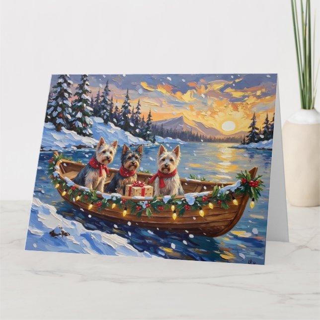 Skye Terrier Weihnachtsboot-Feiertag Karte (Vorderseite)