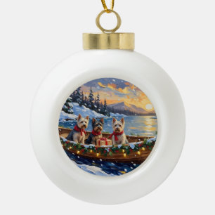 Skye Terrier Weihnachtsboot-Feiertag Keramik Kugel-Ornament