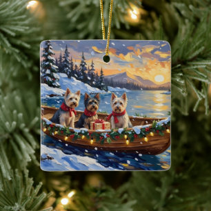 Skye Terrier Weihnachtsboot-Feiertag Keramikornament