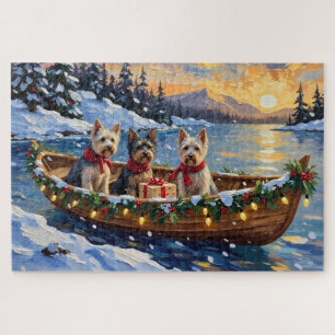 Skye Terrier Weihnachtsboot-Feiertag Puzzle