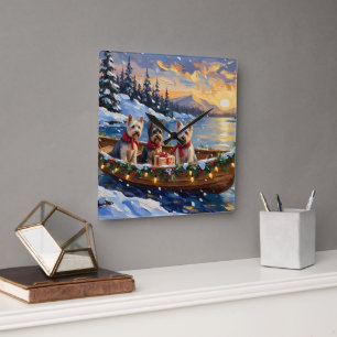 Skye Terrier Weihnachtsboot-Feiertag Quadratische Wanduhr