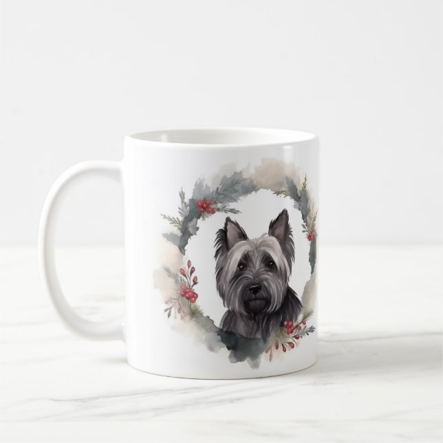 Skye Terrier Weihnachtskranz Festiver Hund Kaffeetasse (Links)