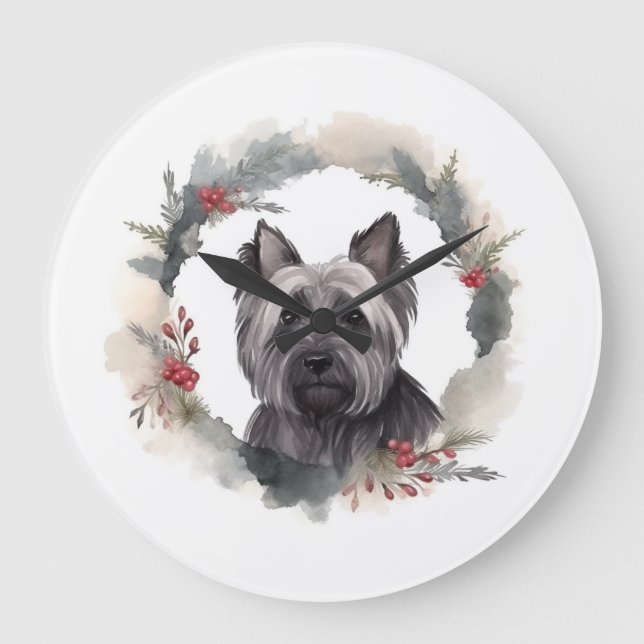 Skye Terrier Weihnachtsmann Festliche Jungfrau Große Wanduhr (Vorderseite)