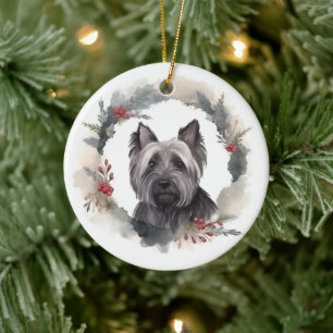 Skye Terrier Weihnachtsmann Festliche Jungfrau Keramik Ornament