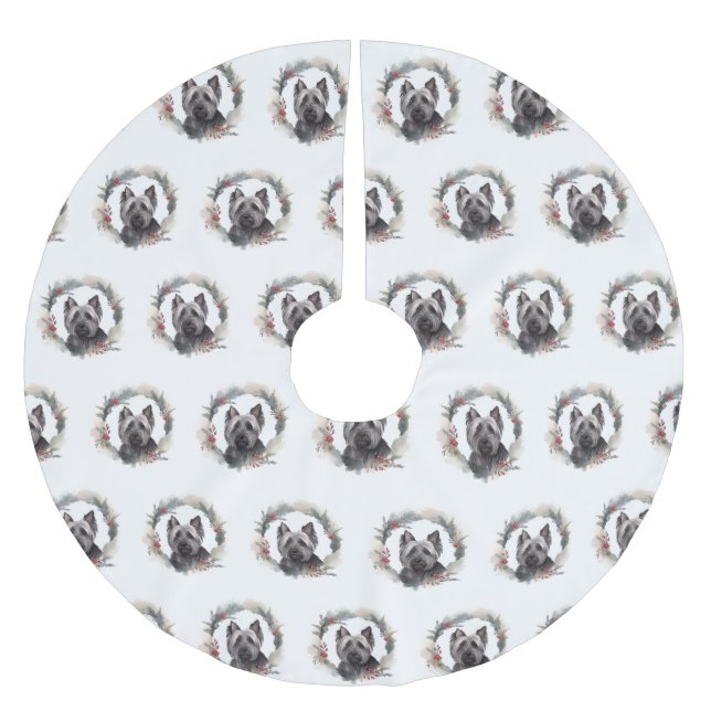 Skye Terrier Weihnachtsmann Festliche Jungfrau Polyester Weihnachtsbaumdecke (Vorderseite)