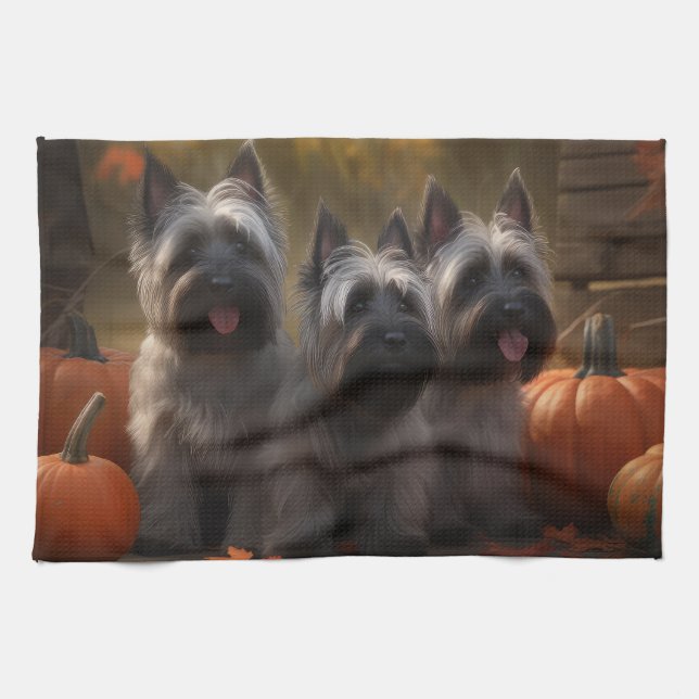 Skye Terrier Welpe Autumn Delight Pumpen Geschirrtuch (Horizontal)