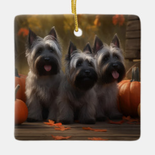Skye Terrier Welpe Autumn Delight Pumpen Keramikornament