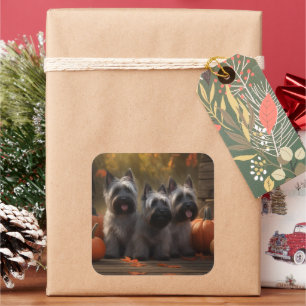 Skye Terrier Welpe Autumn Delight Pumpen Quadratischer Aufkleber