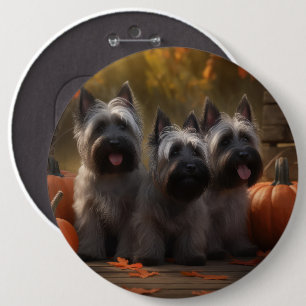 Skye Terrier Welpe Herbstfreude Kürbis Button