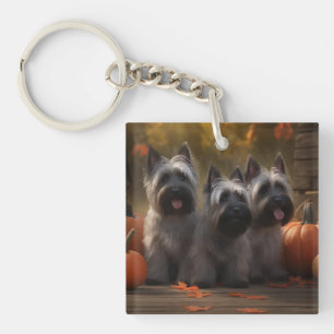Skye Terrier Welpe Herbstfreude Kürbis Schlüsselanhänger