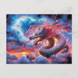 Skyfire Surge – Chinese Airbrush Dragon in Clouds Postkarte