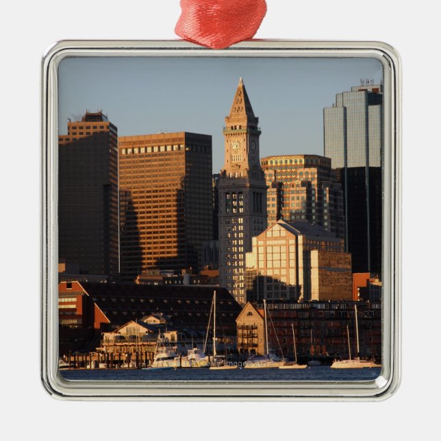 Skyline 5 Bostons, Massachusetts Silbernes Ornament (Vorne)
