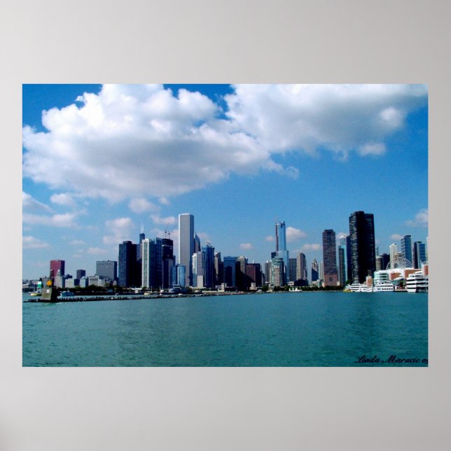 Skyline-Ansicht von Chicago von Navy Pier Poster (Vorne)