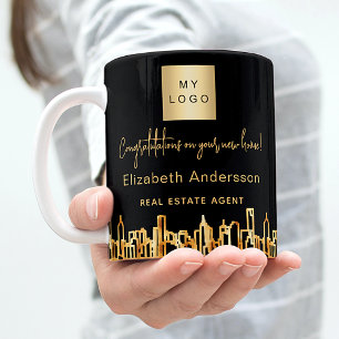 Skyline-Anwesen-Logo der Stadt Schwarzes Gold Kaffeetasse
