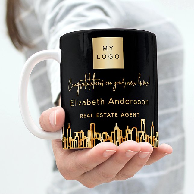 Skyline-Anwesen-Logo der Stadt Schwarzes Gold Kaffeetasse (Von Creator hochgeladen)
