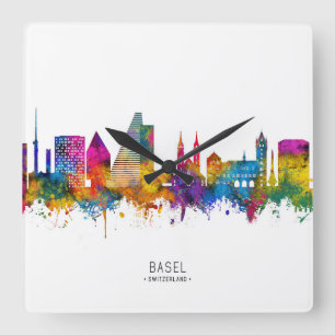 Skyline Basel Schweiz Quadratische Wanduhr