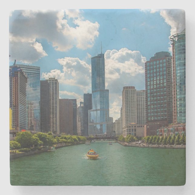 Skyline Chicago Steinuntersetzer (Vorderseite)