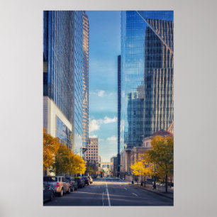 Skyline der Innenstadt von Seattle mit Herbstbäume Poster