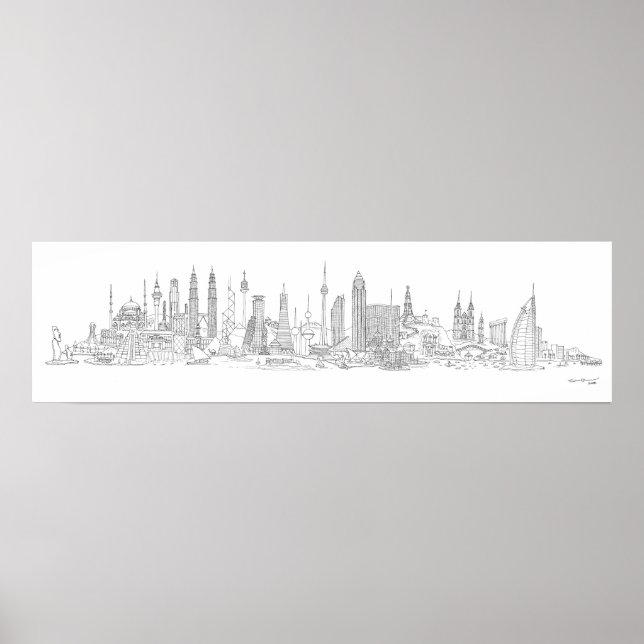Skyline der Welt (schwarz + weiß) Poster (Vorne)