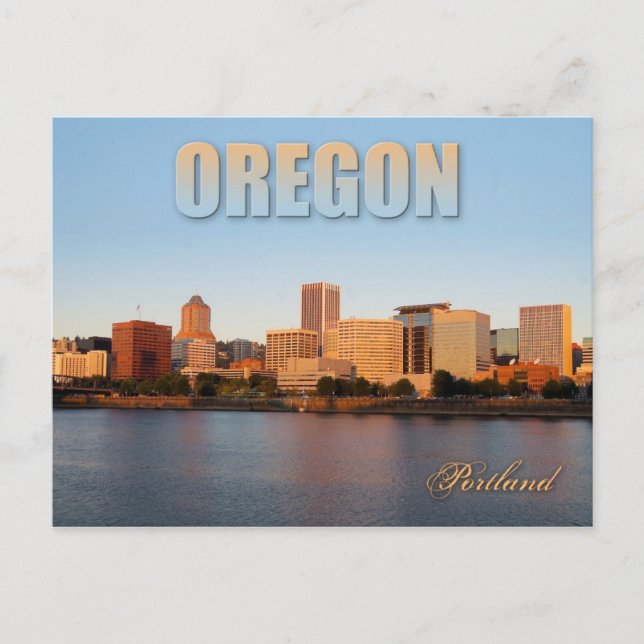 Skyline des Stadtzentrums von Portland, Oregon bei Postkarte (Vorderseite)