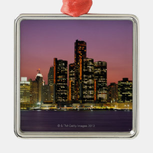 Skyline Detroits, Michigan nachts Silbernes Ornament