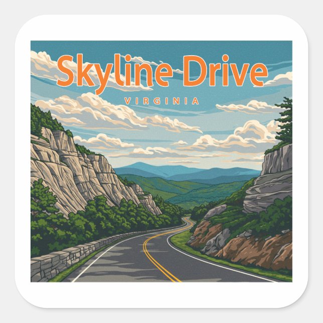Skyline Drive Virginia Landschaft Quadratischer Aufkleber (Vorderseite)