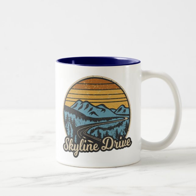 Skyline Drive Virginia Retro Zweifarbige Tasse (Rechts)