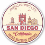 Skyline Emblem San Diego California Aufkleber<br><div class="desc">San Diego minimalistisches,  farbenfrohes Kunstdesign mit Denkmälern und Sehenswürdigkeiten der Stadt in Kalifornien.</div>