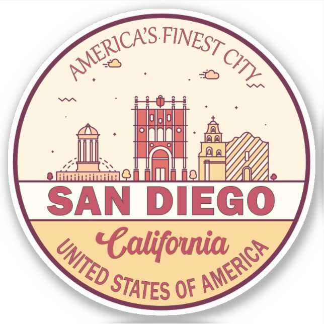 Skyline Emblem San Diego California Aufkleber (Vorderseite)