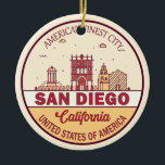 Skyline Emblem San Diego California Keramik Ornament<br><div class="desc">San Diego minimalistisches,  farbenfrohes Kunstdesign mit Denkmälern und Sehenswürdigkeiten der Stadt in Kalifornien.</div>