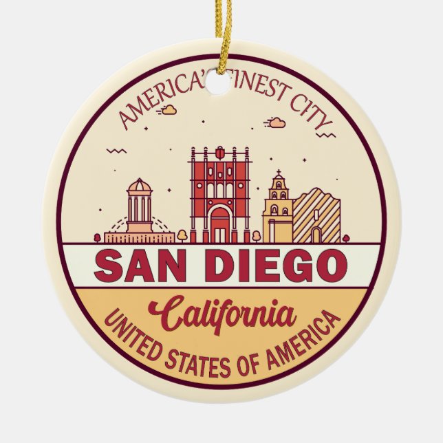 Skyline Emblem San Diego California Keramik Ornament (Vorne)