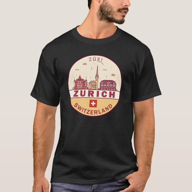 Skyline-Emblem Zürich Schweiz T-Shirt (Vorderseite)