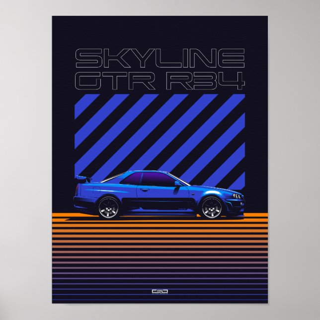 Skyline GT-R34 Bayside Blue Poster (Vorne)