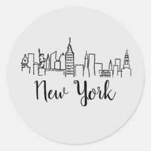Skyline-Illustration in New York Runder Aufkleber