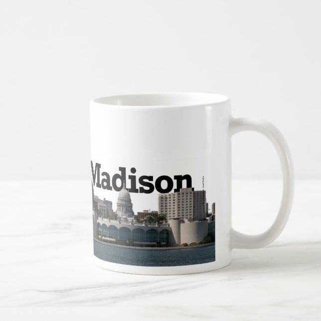 Skyline Madisons Wisconsin mit Madison im Himmel Tasse (Rechts)