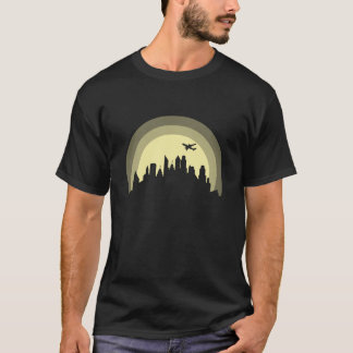Skyline mit Flugzeug Gebäude Stadt Silhouette Jung T-Shirt